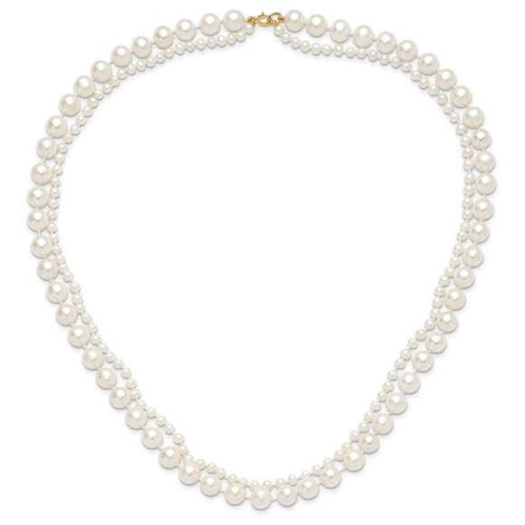 Kazi Luxury 14k Yellow Gold 3-4mm & 7-8mm White FWC Pearl 18in 2-Str& Necklace